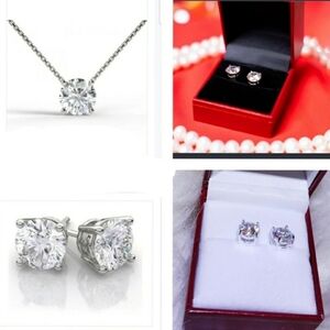 925 Sterling Silver Lab Diamond Pendant Earring Set Chic Fashion Necklace